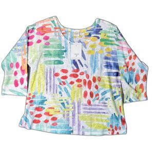 Et’ Lois Womens Shirt Size 1X Colorful Abstract Print Top Lightweight NWT
